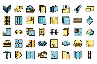 Drywall icons set vector flat