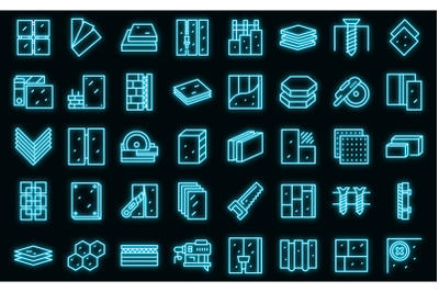 Drywall icons set vector neon