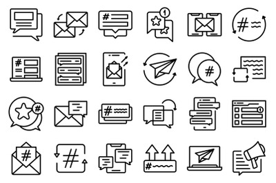 Cross-posting icons set outline vector. Cross selling