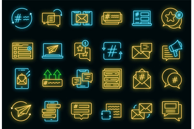 Cross-posting icons set vector neon