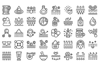 Collagen icons set outline vector. Acid skincare