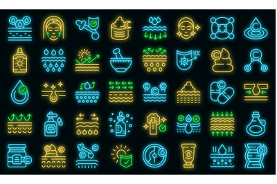 Collagen icons set vector neon