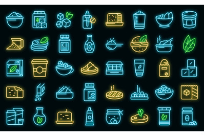 Food substitutes icons set vector neon