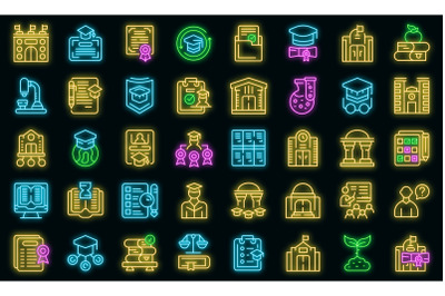 University department icons set vector neon