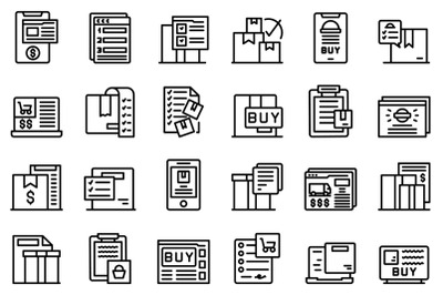 Order summary icons set outline vector. Online form