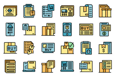 Order summary icons set vector flat