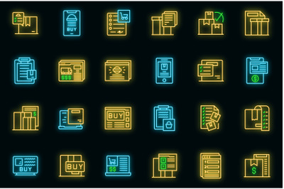 Order summary icons set vector neon