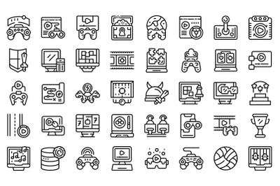 Gameplay icons set outline vector. Internet app