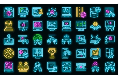 Gameplay icons set vector neon