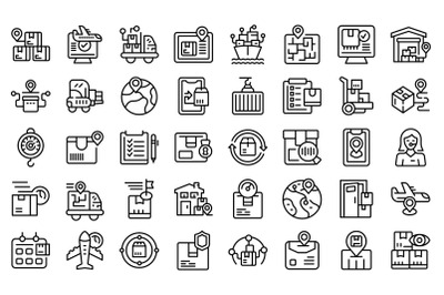 Parcel tracking icons set outline vector. Logistic ship