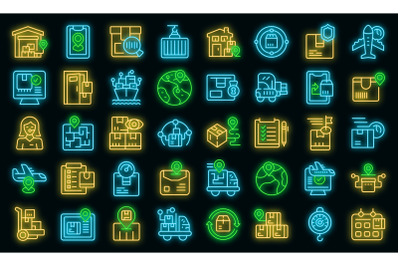 Parcel tracking icons set vector neon