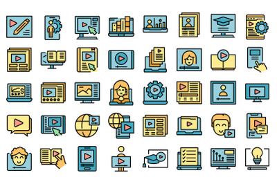 Video tutorial icons set vector flat