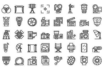 Photo studio icons set outline vector. Camera card