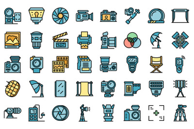 Photo studio icons set vector flat