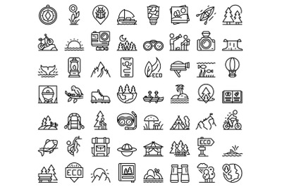 Eco tourism icons set outline vector. Fauna nature