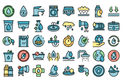 Save water icons set vector flat