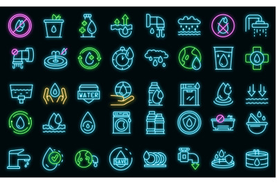 Save water icons set vector neon