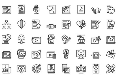 Content plan icons set outline vector. Code website