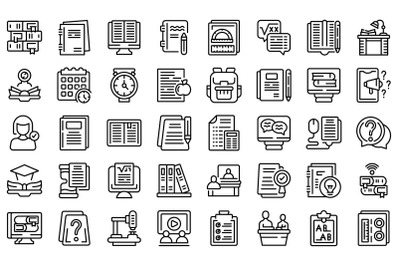 Homework help icons set outline vector. Bonding activity