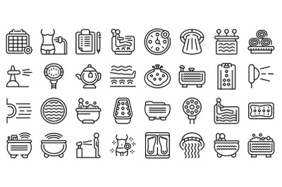 Hydro massage icons set outline vector. Aqua spa