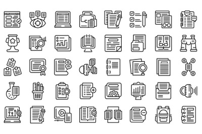 Case study icons set outline vector. Proposal platform