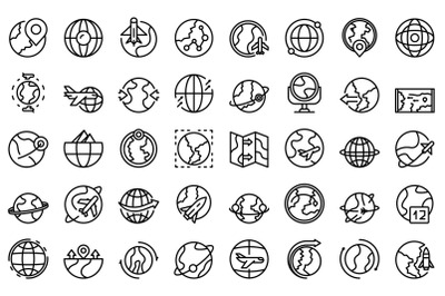 Around the world icons set outline vector. Globe world