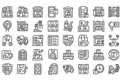 Inventory optimization icons set outline vector. Location management