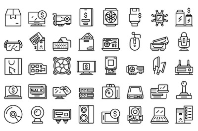 Computer store icons set outline vector. Online store