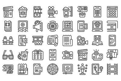 Movie booking icons set outline vector. Routine life