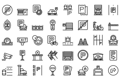 Parking place icons set outline vector. Park garage