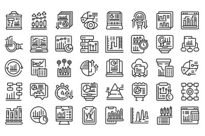 Data analysis icons set outline vector. Statistics chart