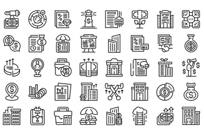 Investment company icons set outline vector. Executive trader