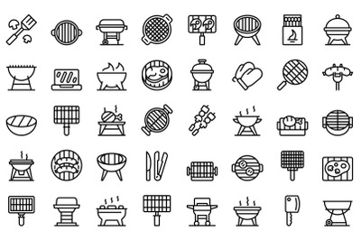 Grill icons set outline vector. Cooking equipment