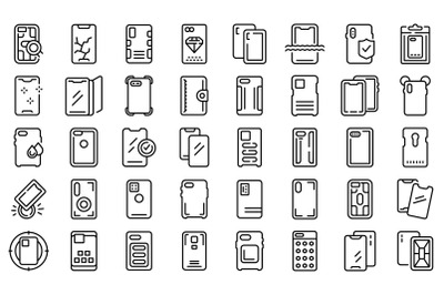 Smartphone case icons set outline vector. Cover case