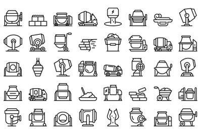 Concrete mixer icons set outline vector. Cement truck