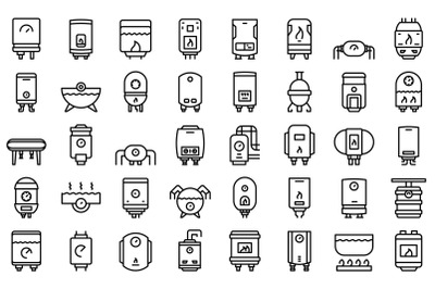 Gas boiler icons set outline vector. Room hvac