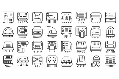 Automatic drying machine icons set outline vector. Air clean