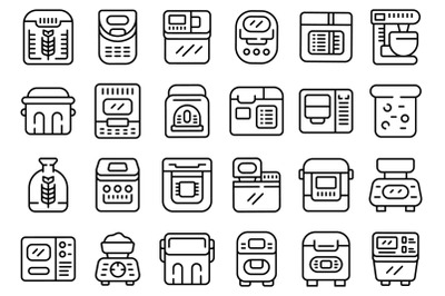 Breadmaker icons set outline vector. Kitchen machine