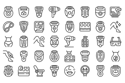 Epilator icons set outline vector. Laser depilation