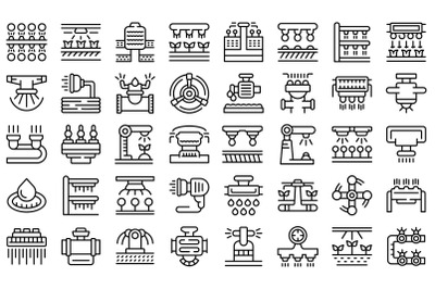 Irrigation system icons set outline vector. Agriculture farming