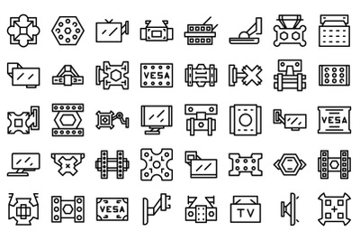 TV mount icons set outline vector. Wall bracket