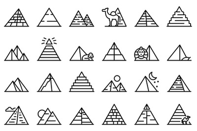 Pyramids egypt icons set outline vector. Cairo sphinx