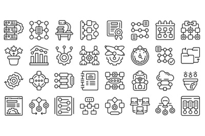 Workflow icons set outline vector. Sitemap plan