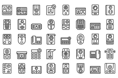 Video intercom icons set outline vector. Door phone