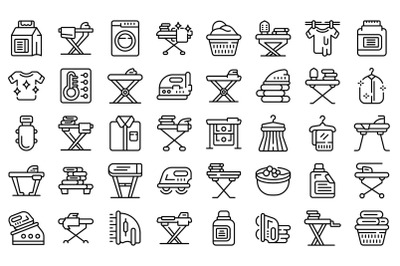 Ironing board icons set outline vector. Laundry cloth