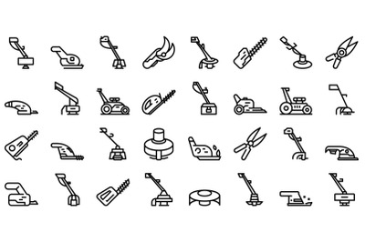 Garden trimmer icons set outline vector. Clipper backyard