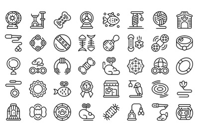 Pet toys icons set outline vector. Cat dog