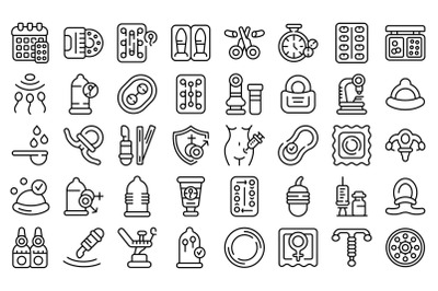 Contraceptives icons set outline vector. Birth control