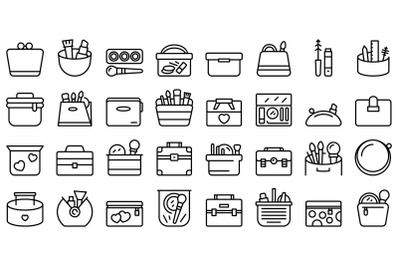 Cosmetic bag icons set outline vector. Accessory barber