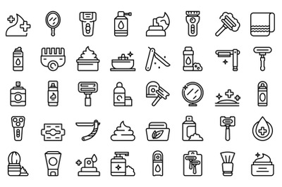 Shaving cosmetics icons set outline vector. Man shave